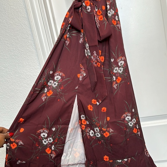 Cupshe Quadrate Neck Dress, Side Split Floral Print dress deep burgundy Sz XS - Picture 4 of 12